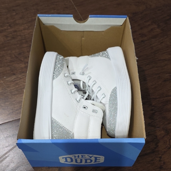 Hey Dude Youth Cody Hi Sparkle White Canvas Ankle Boots - Picture 2 of 8